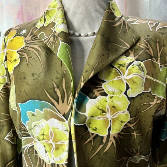 📌Peck & Peck Stunning Floral Silk Blend Blazer - Jacket with 3/4 Sleeves - Picture 3 of 12